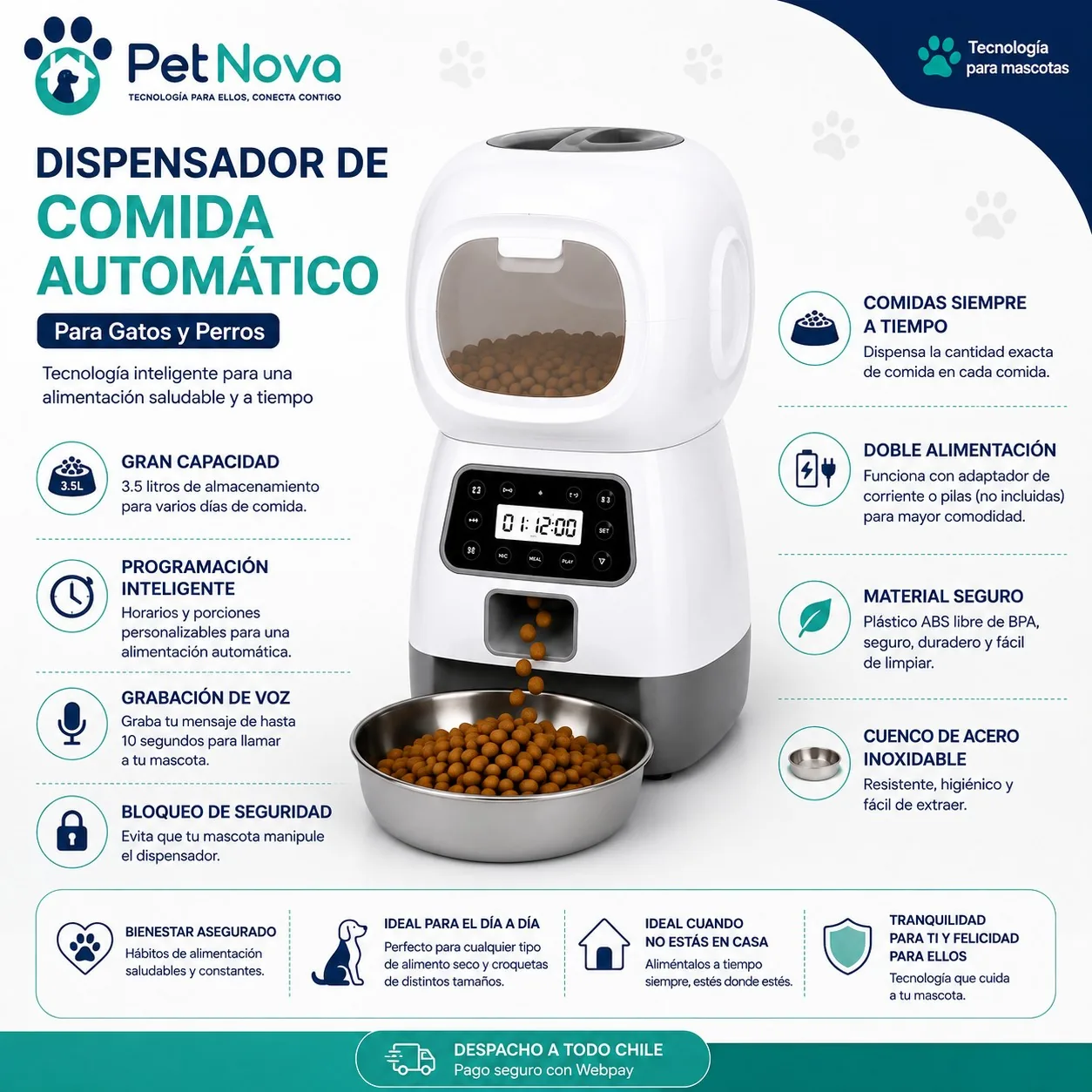 Dispensador de Comida Automática para Mascotas 