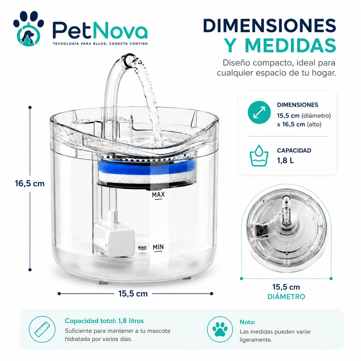 Bebedero Electrico para Mascotas Filtro carbón Transparente