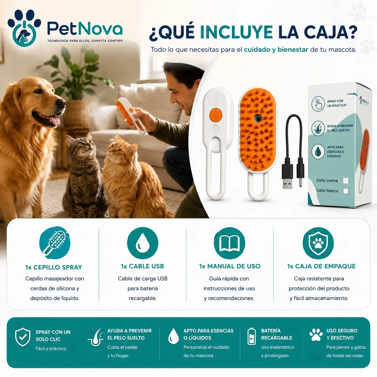 Cepillo a Vapor 3 en 1 para Mascotas