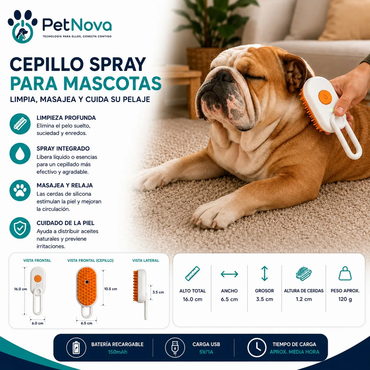 Cepillo a Vapor 3 en 1 para Mascotas