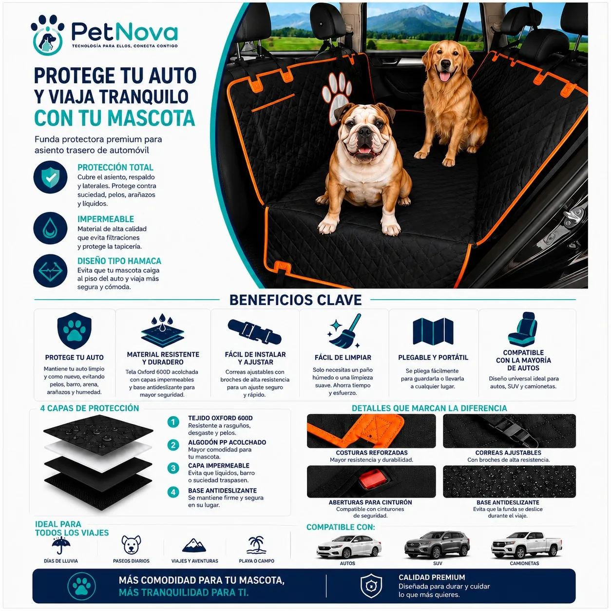 Funda Premium para Asiento de Auto para Mascotas