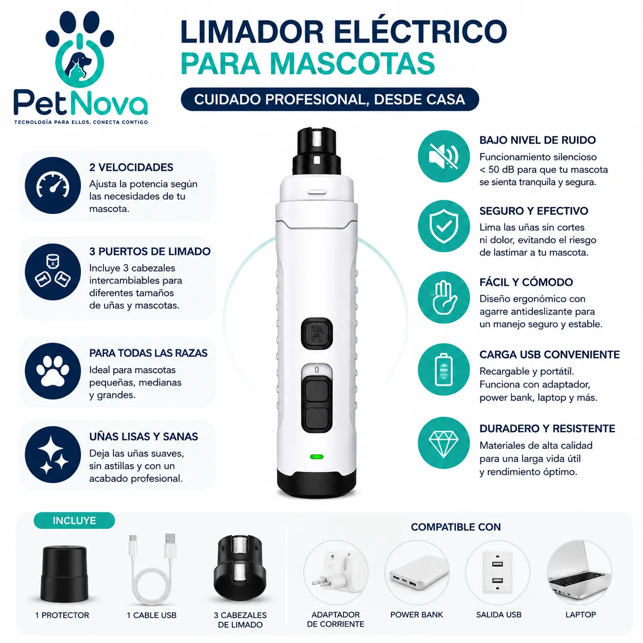 Limadors de Uñas Eléctrico para Mascotas PetNova