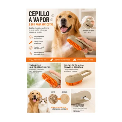 Cepillo a Vapor 3 en 1 para Mascotas